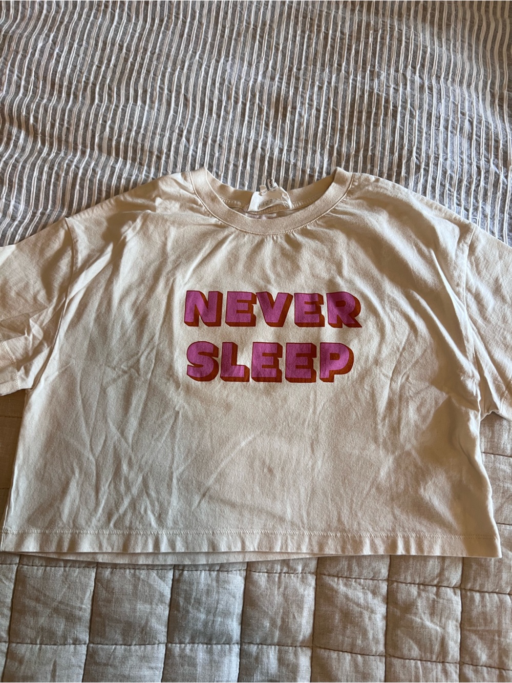 ba&sh Never Sleep Cotton Cropped Beige and Pink T-Shirt Size Small